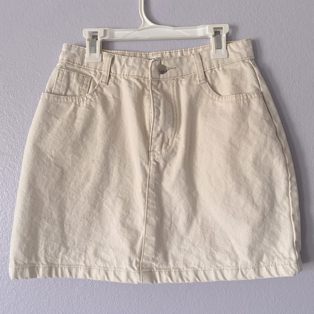 SHOPHERD- High Waist Mini Denim Skirt Beige